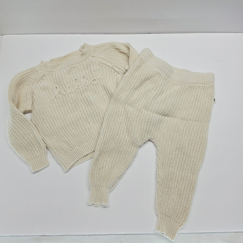 Rabbit + Bear Organic 2pc Knit Sweater and Joggers Set Cream Ivory 6-9M